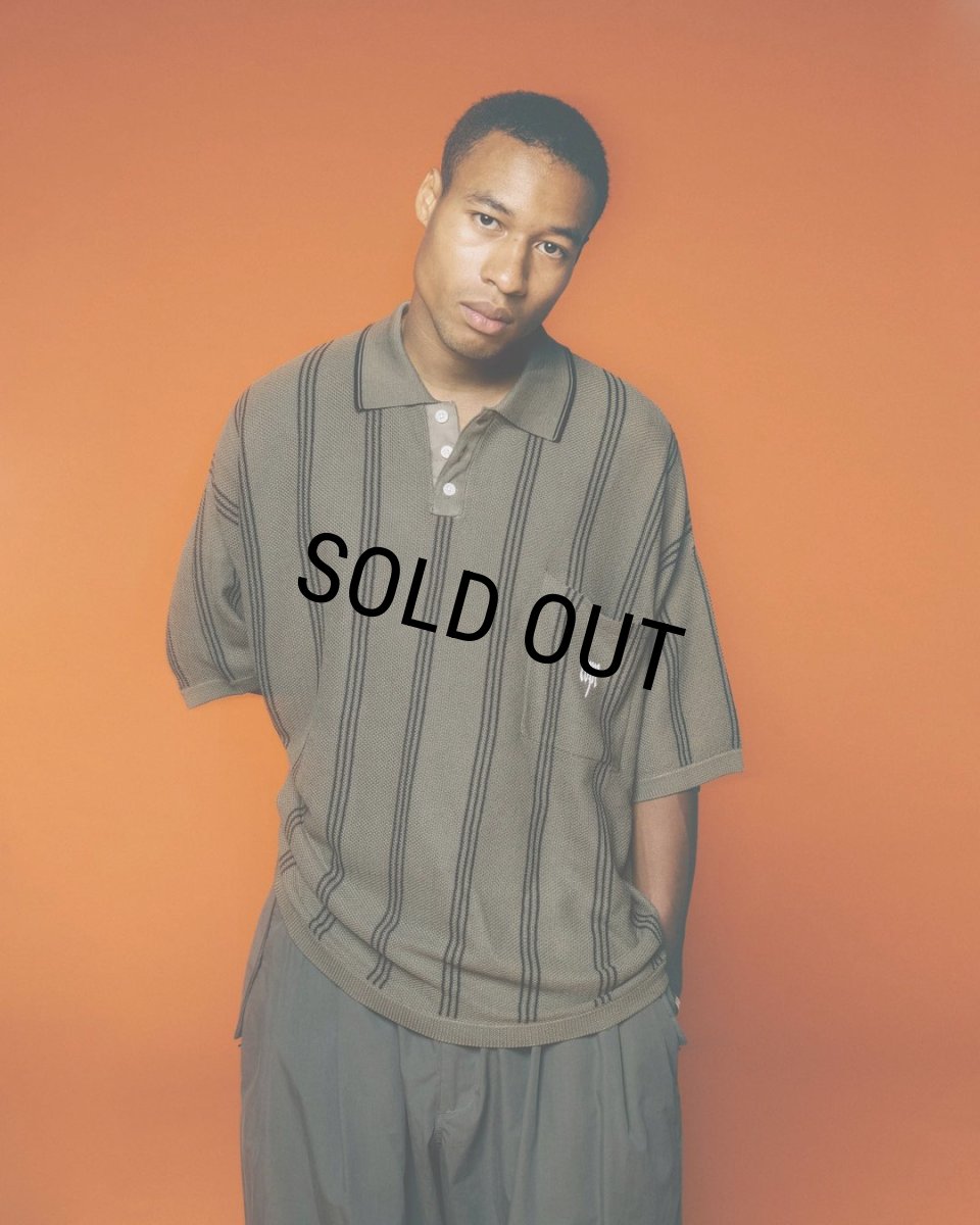画像2: TIGHTBOOTH/STRIPE KNIT POLO（Olive）［ストライプニットポロ-24春夏］ (2)