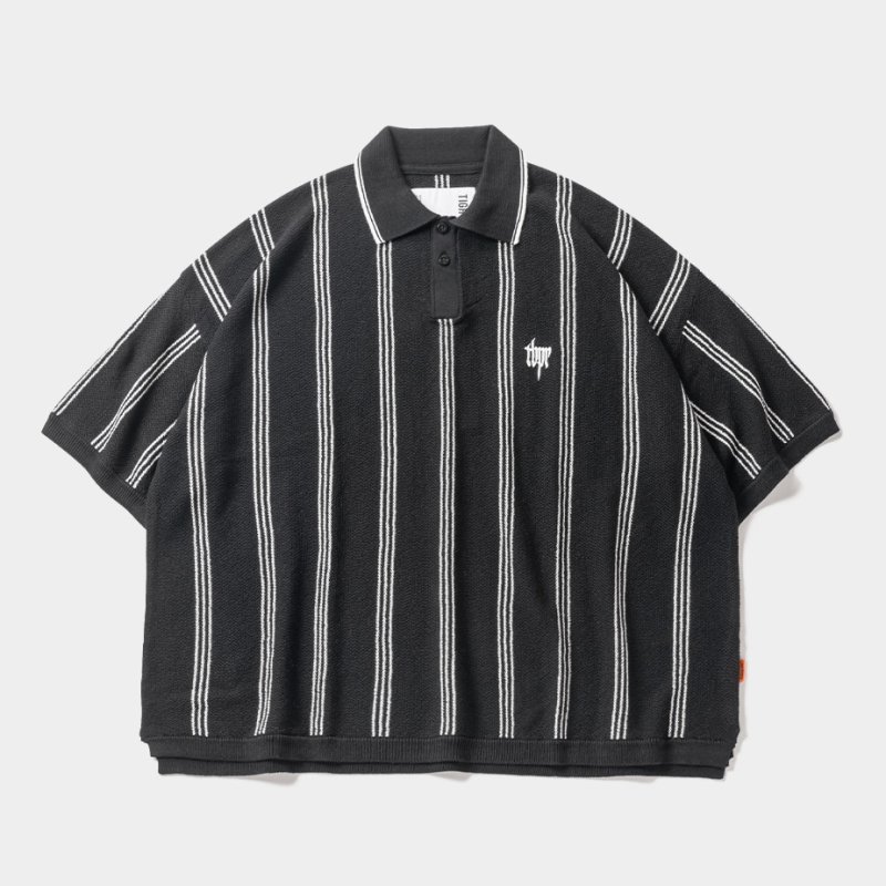 画像1: TIGHTBOOTH/STRIPE KNIT POLO（Black）［ストライプニットポロ-24春夏］