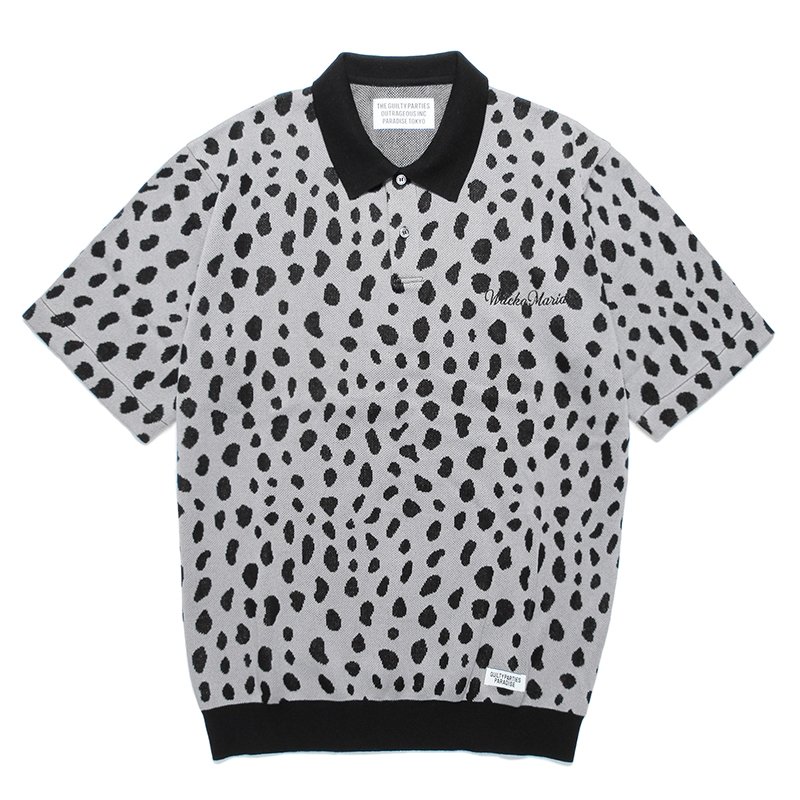 画像1: WACKO MARIA/LEOPARD JACQUARD KNIT POLO SHIRT（GRAY）［レオパードジャガードニットポロシャツ-24春夏］