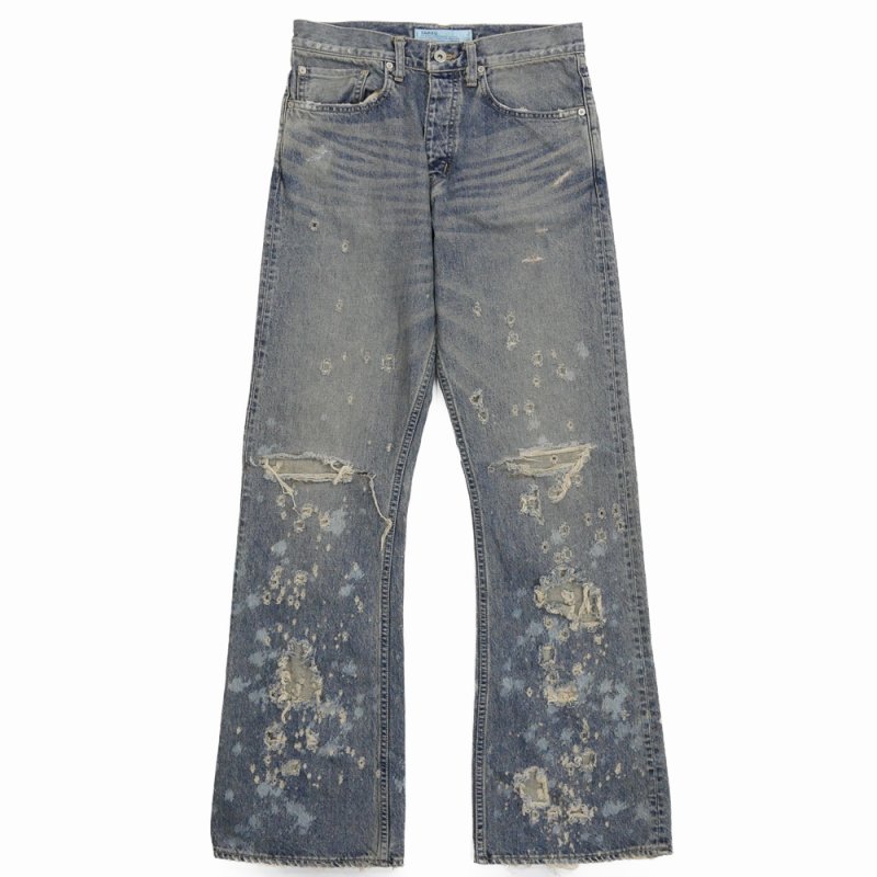 画像1: DAIRIKU/"Damage" Flare Denim Pants（Indigo） 【30%OFF】［"ダメージ"フレアデニムパンツ-24春夏］