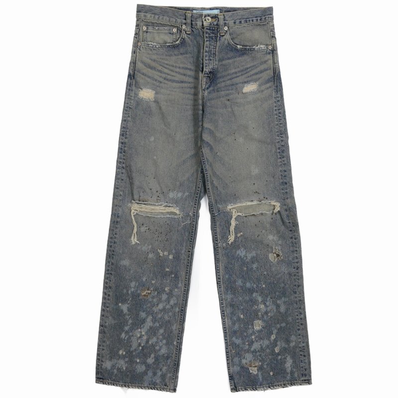 画像1: DAIRIKU/"Damage" Straight Denim Pants（Indigo） 【30%OFF】［"ダメージ"ストレートデニムパンツ-24春夏］