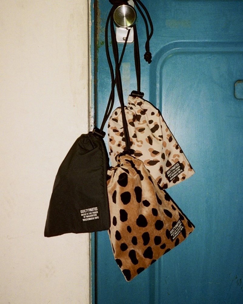 画像2: WACKO MARIA/LEOPARD VELOUR DRAWSTRING BAG（BEIGE）［ドローストリングバッグ-24春夏］