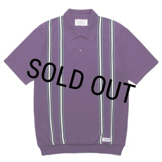 WACKO MARIA/STRIPED JACQUARD KNIT POLO SHIRT（PURPLE）［ストライプ
