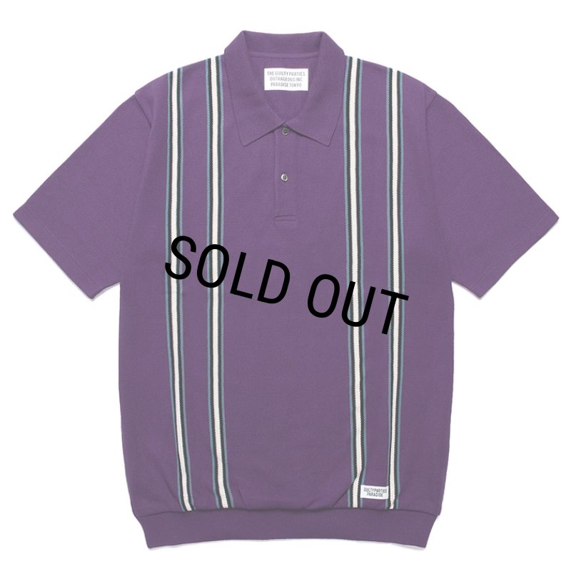 WACKO MARIA/STRIPED JACQUARD KNIT POLO SHIRT（PURPLE）［ストライプ