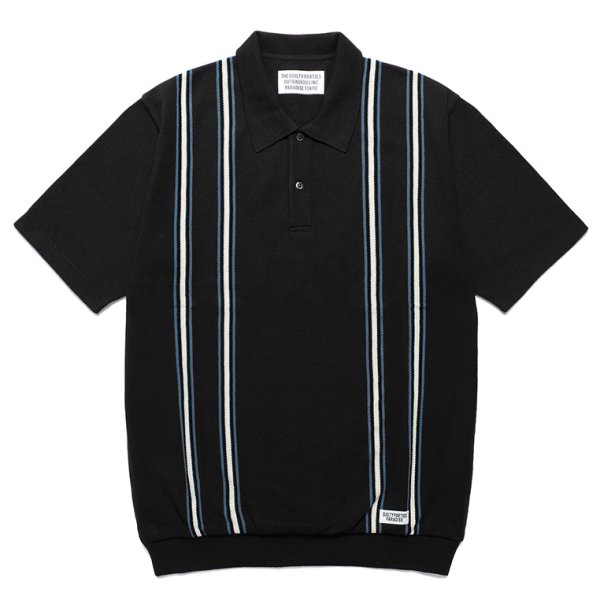 画像1: WACKO MARIA/STRIPED JACQUARD KNIT POLO SHIRT（BLACK）［ストライプジャガードニットポロシャツ-24春夏］