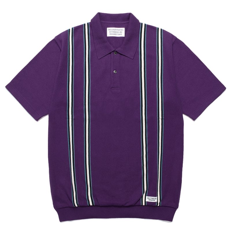 画像1: WACKO MARIA/STRIPED JACQUARD KNIT POLO SHIRT（PURPLE）［ストライプジャガードニットポロシャツ-24春夏］