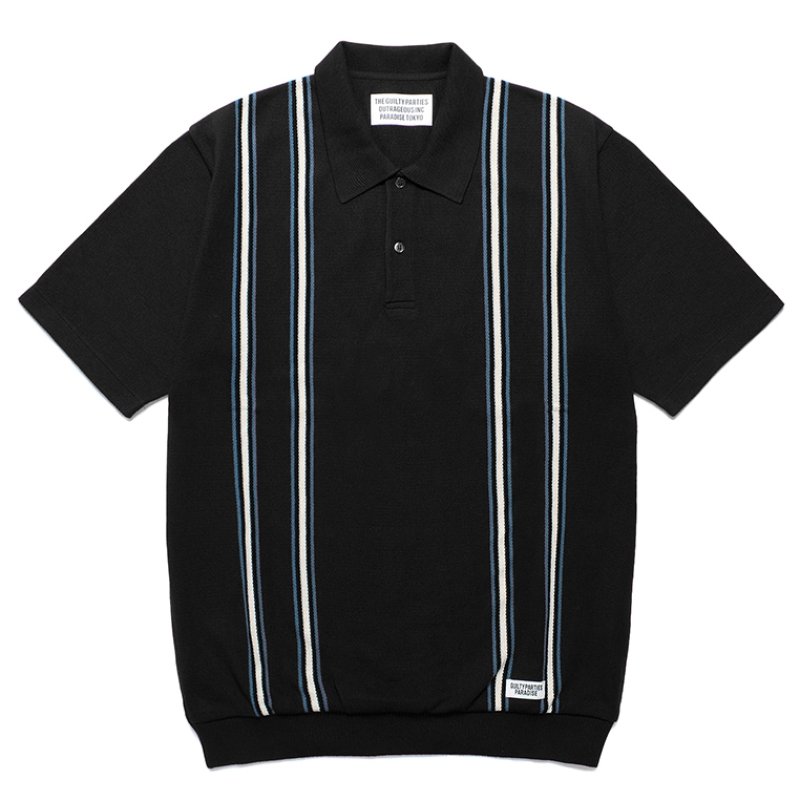 画像1: WACKO MARIA/STRIPED JACQUARD KNIT POLO SHIRT（BLACK）［ストライプジャガードニットポロシャツ-24春夏］