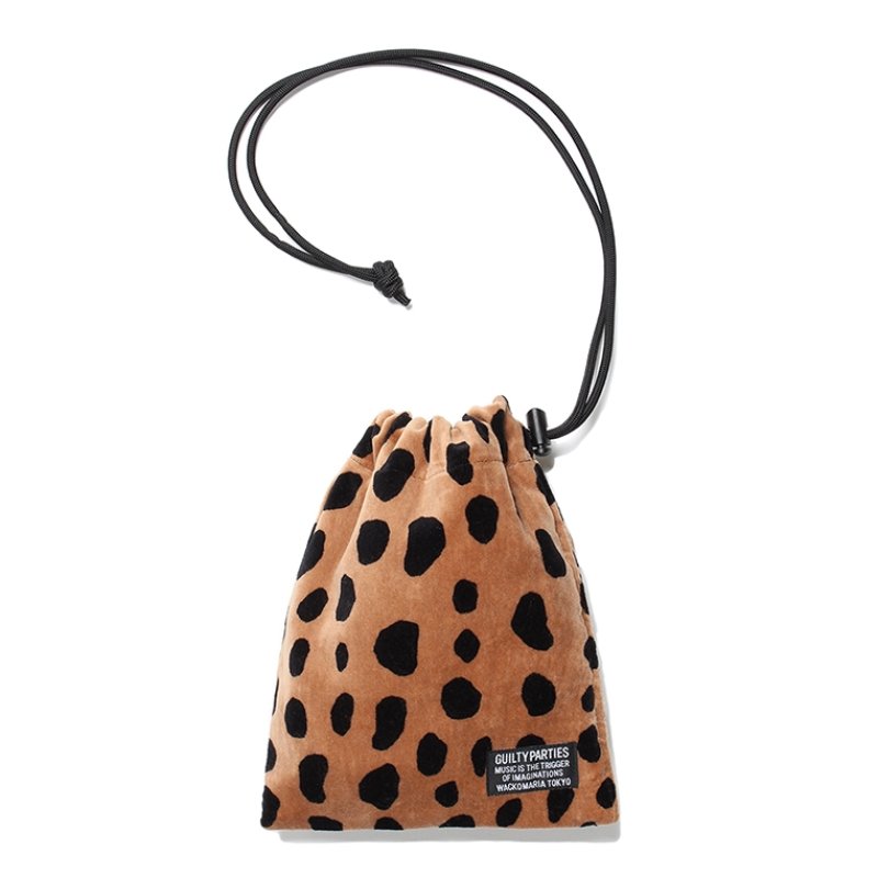 画像1: WACKO MARIA/LEOPARD VELOUR DRAWSTRING BAG（BEIGE）［ドローストリングバッグ-24春夏］