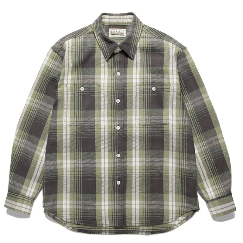 画像1: WACKO MARIA/CHECK FLANNEL SHIRT（OLIVE）［チェックフランネルシャツ-24春夏］