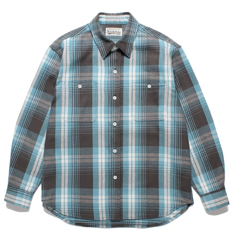 画像1: WACKO MARIA/CHECK FLANNEL SHIRT（BLUE）［チェックフランネルシャツ-24春夏］
