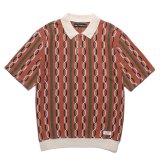 WACKO MARIA/STRIPED JACQUARD SUMMER KNIT POLO SHIRT（BROWN）［ストライプジャガードサマーニットポロシャツ-24春夏］