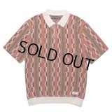 WACKO MARIA/STRIPED JACQUARD SUMMER KNIT POLO SHIRT（BROWN）［ストライプジャガードサマーニットポロシャツ-24春夏］
