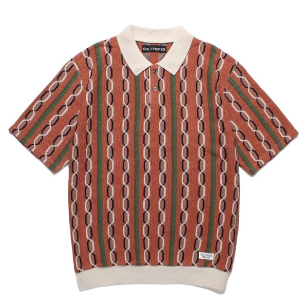 画像1: WACKO MARIA/STRIPED JACQUARD SUMMER KNIT POLO SHIRT（BROWN）［ストライプジャガードサマーニットポロシャツ-24春夏］