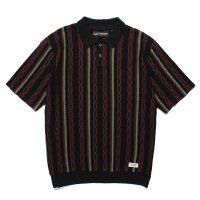 WACKO MARIA/STRIPED JACQUARD SUMMER KNIT POLO SHIRT（BLACK）［ストライプジャガードサマーニットポロシャツ-24春夏］