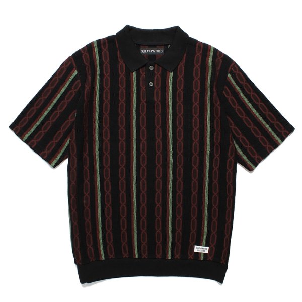 画像1: WACKO MARIA/STRIPED JACQUARD SUMMER KNIT POLO SHIRT（BLACK）［ストライプジャガードサマーニットポロシャツ-24春夏］