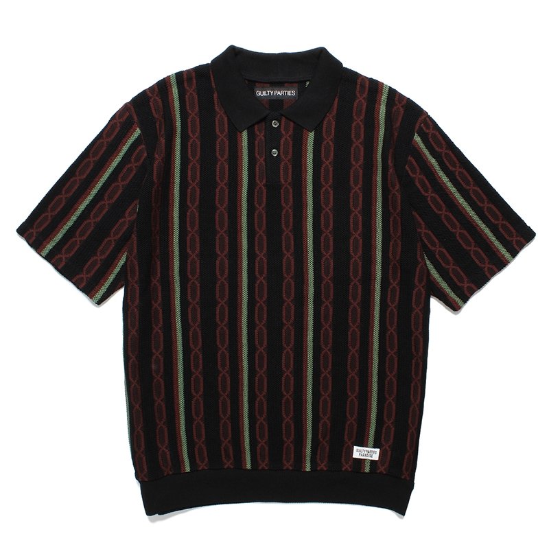 WACKO MARIA ワコマリア　ストライプ　ジャガード　ポロシャツ WACKO MARIA/STRIPED JACQUARD KNIT POLO SHIRT（BLACK