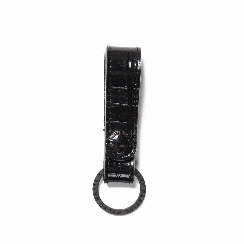 画像1: WACKO MARIA/EMBOSS LEATHER KEY HOLDER（CROCODILE）（BLACK/BLACK）［レザーキーホルダー-24秋冬］