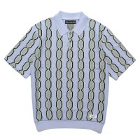 WACKO MARIA/STRIPED JACQUARD SUMMER KNIT POLO SHIRT（BLUE）［ストライプジャガードサマーニットポロシャツ-24春夏］