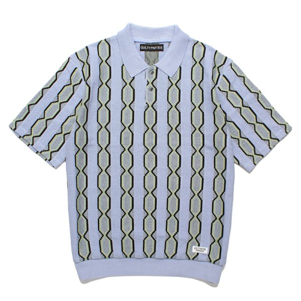 画像1: WACKO MARIA/STRIPED JACQUARD SUMMER KNIT POLO SHIRT（BLUE）［ストライプジャガードサマーニットポロシャツ-24春夏］