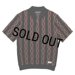 WACKO MARIA/STRIPED JACQUARD SUMMER KNIT POLO SHIRT（BLACK