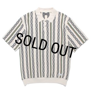 WACKO MARIA/STRIPED JACQUARD SUMMER KNIT POLO SHIRT（BEIGE