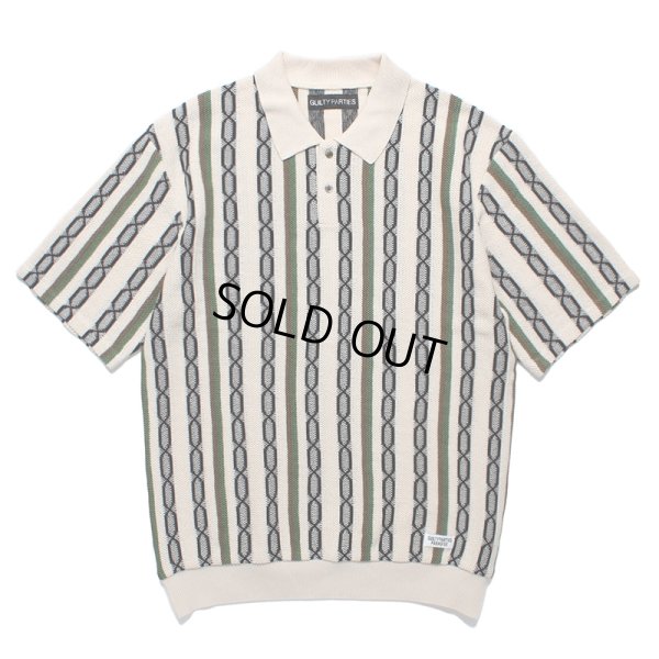 画像1: WACKO MARIA/STRIPED JACQUARD SUMMER KNIT POLO SHIRT（BEIGE）［ストライプジャガードサマーニットポロシャツ-24春夏］