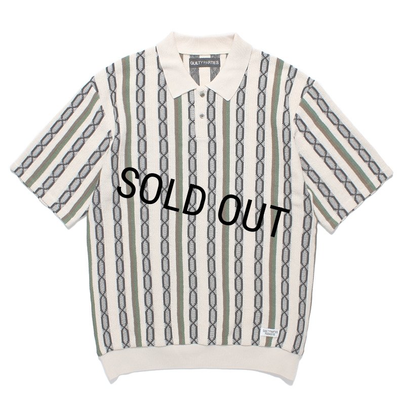 テギョン WACKO MARIA ハーフジップ ラスタ ストライプ WACKO MARIA/STRIPED JACQUARD SUMMER KNIT POLO SHIRT（BEIGE