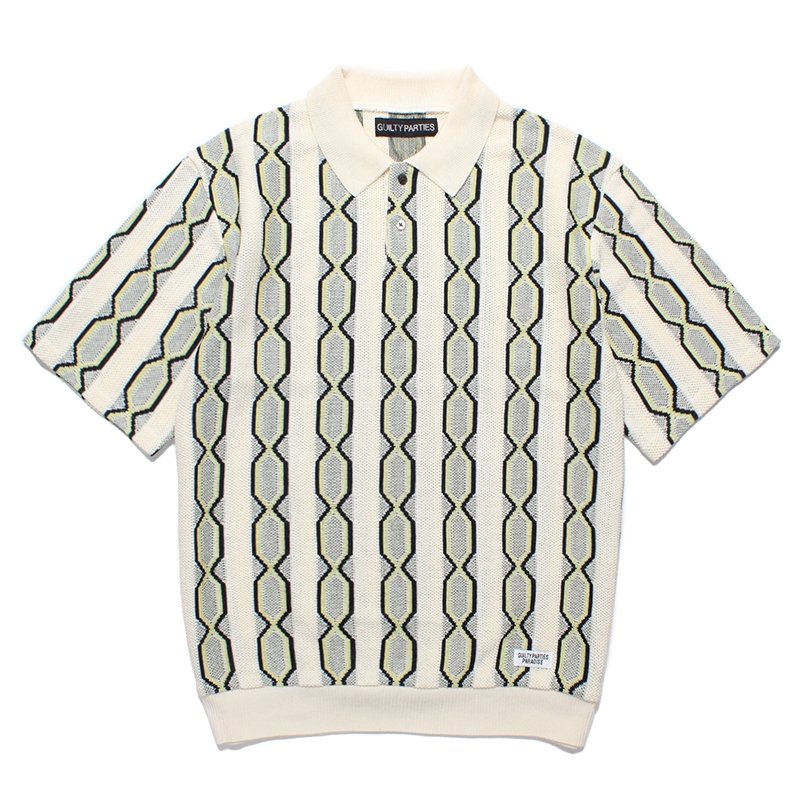 画像1: WACKO MARIA/STRIPED JACQUARD SUMMER KNIT POLO SHIRT（BEIGE）［ストライプジャガードサマーニットポロシャツ-24春夏］