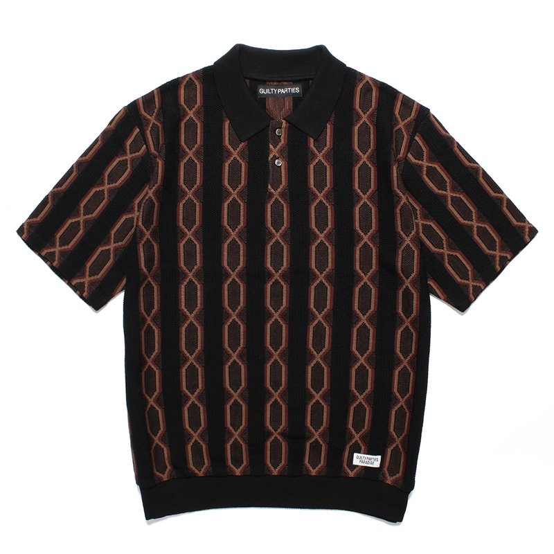 画像1: WACKO MARIA/STRIPED JACQUARD SUMMER KNIT POLO SHIRT（BLACK）［ストライプジャガードサマーニットポロシャツ-24春夏］