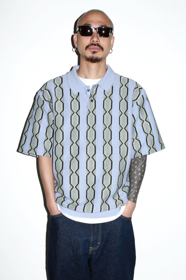 画像2: WACKO MARIA/STRIPED JACQUARD SUMMER KNIT POLO SHIRT（BLUE）［ストライプジャガードサマーニットポロシャツ-24春夏］