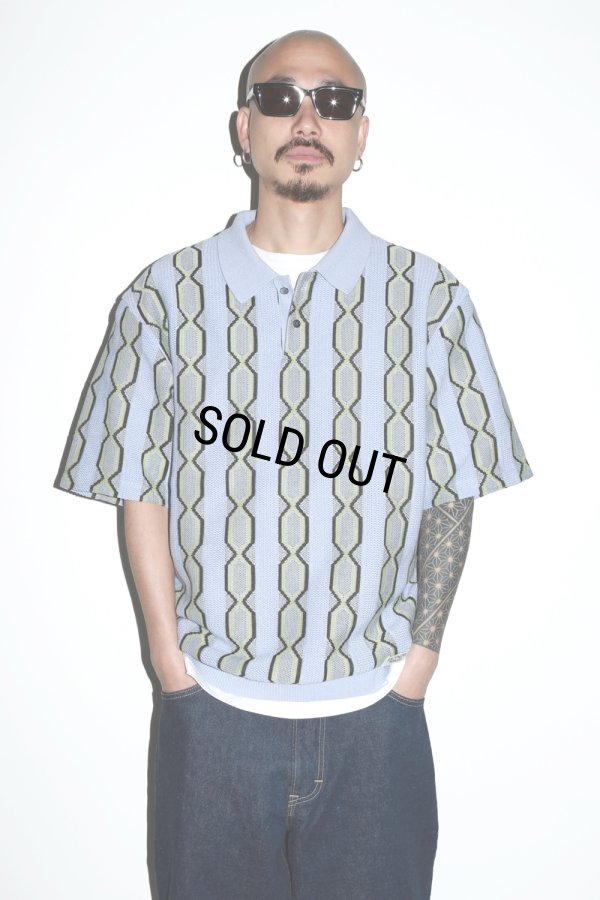 画像2: WACKO MARIA/STRIPED JACQUARD SUMMER KNIT POLO SHIRT（BLUE）［ストライプジャガードサマーニットポロシャツ-24春夏］
