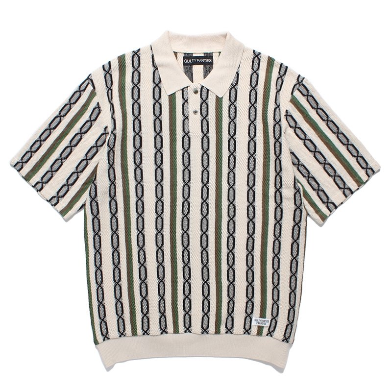 画像1: WACKO MARIA/STRIPED JACQUARD SUMMER KNIT POLO SHIRT（BEIGE）［ストライプジャガードサマーニットポロシャツ-24春夏］