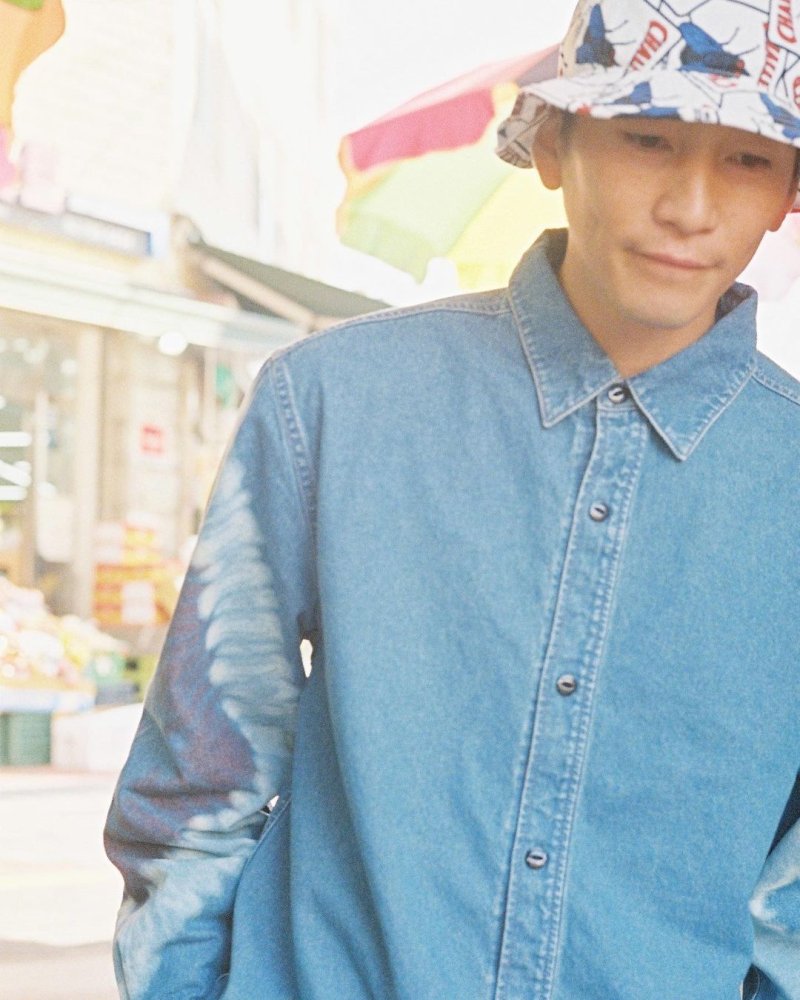 画像3: CHALLENGER/L/S TIE DYE SLEEVE DENIM SHIRT（WASHED INDIGO）［タイダイスリーブデニムシャツ-24春夏］