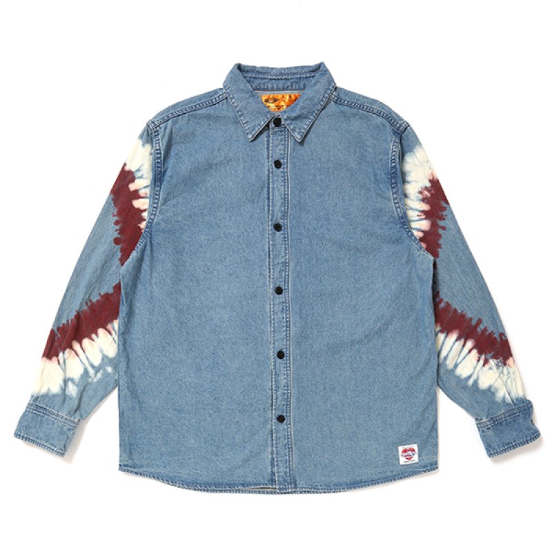画像1: CHALLENGER/L/S TIE DYE SLEEVE DENIM SHIRT（WASHED INDIGO）［タイダイスリーブデニムシャツ-24春夏］