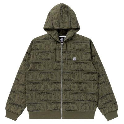 画像1: BlackEyePatch/DOLLAR BILL COVERED ZIP HOODIE（OLIVE）