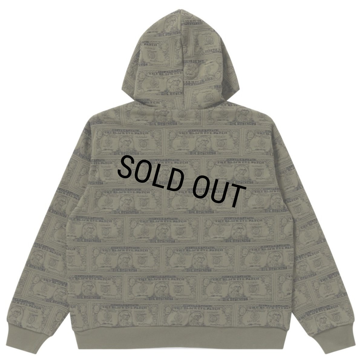 画像2: BlackEyePatch/DOLLAR BILL COVERED ZIP HOODIE（OLIVE） (2)