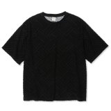 CALEE/PILE JACQUARD DROP SHOULDER CS（BLACK）［パイルジャガードカットソー-23春夏］