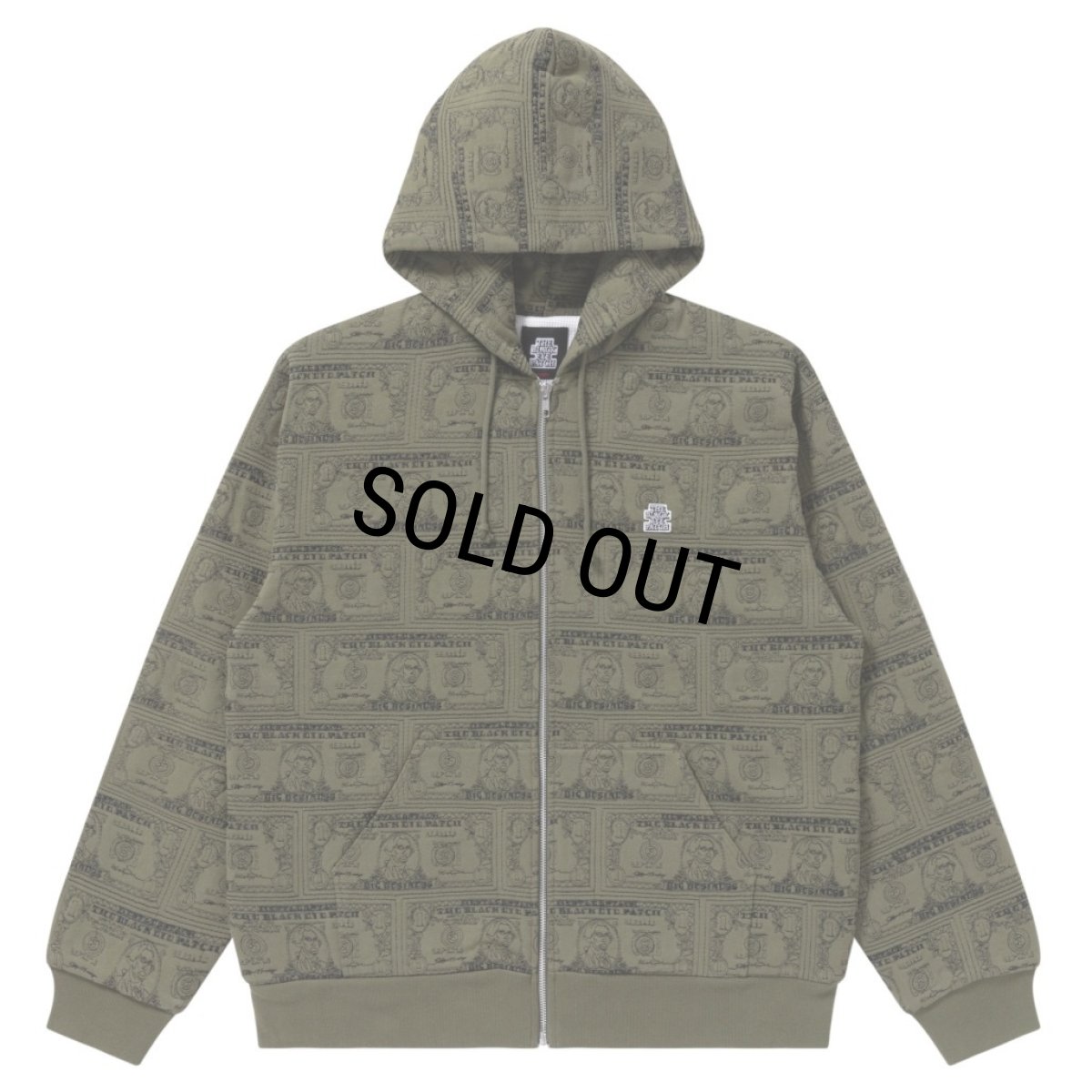 画像1: BlackEyePatch/DOLLAR BILL COVERED ZIP HOODIE（OLIVE） (1)