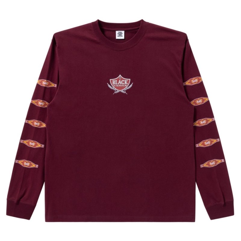 画像1: BlackEyePatch/SWEET CIGAR LABEL L/S TEE（BURGUNDY）