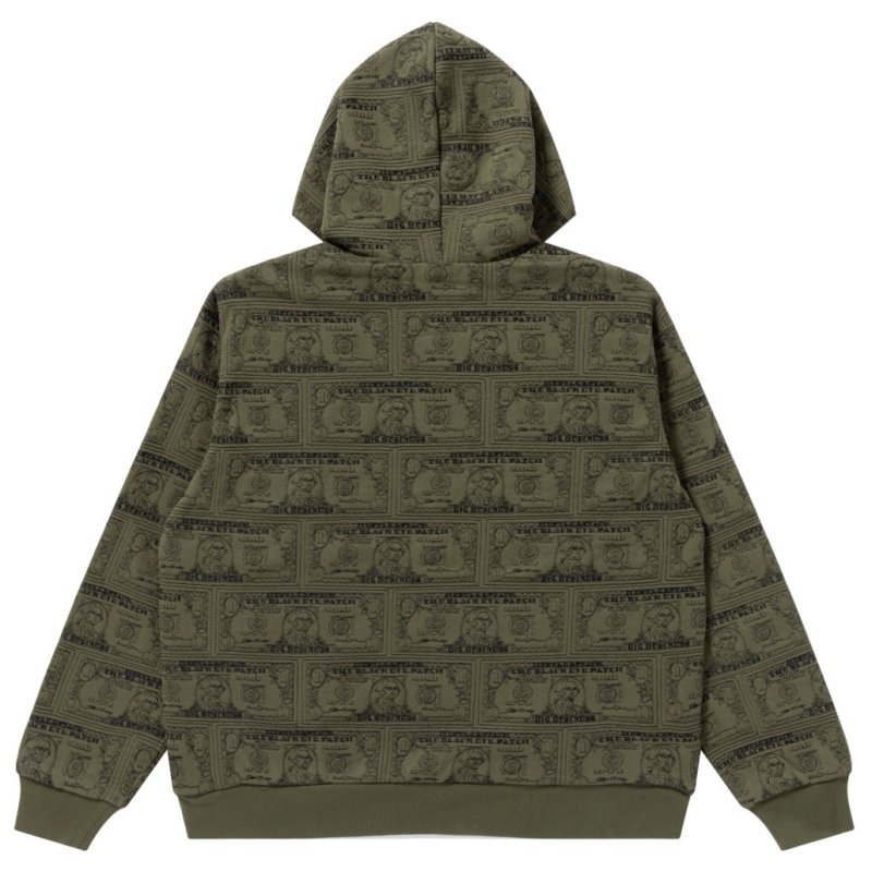 画像2: BlackEyePatch/DOLLAR BILL COVERED ZIP HOODIE（OLIVE）