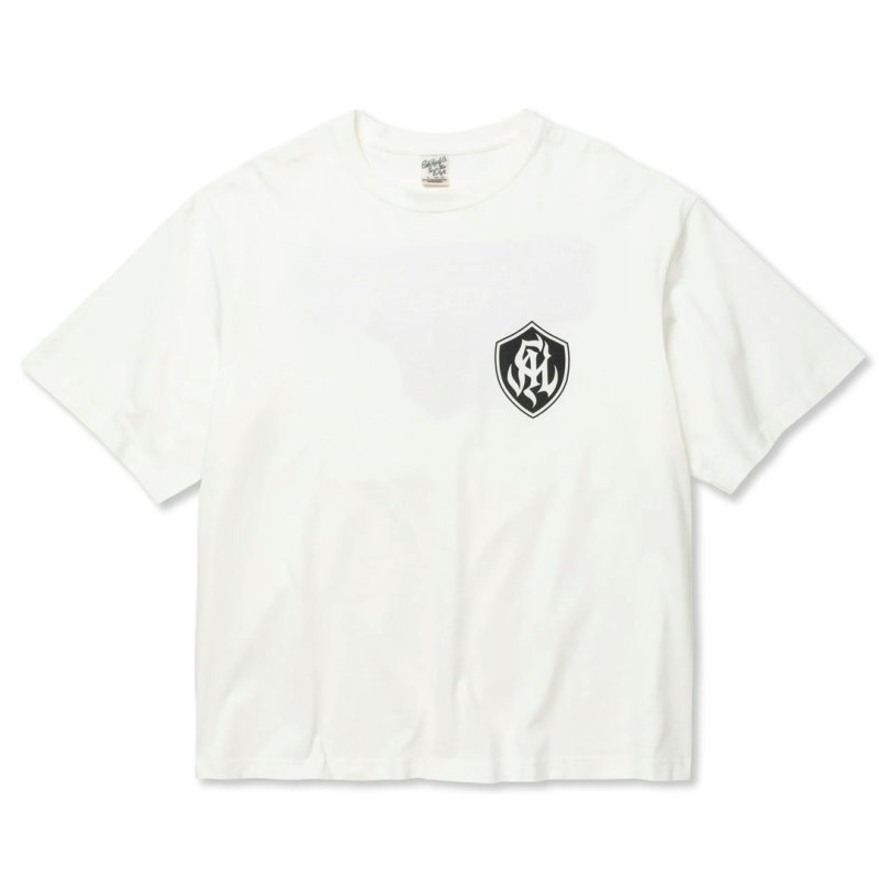画像1: 【40%OFF】CALEE/DROP SHOULDER S.V.D.S.H LOGO TEE ＜NATURALLY PAINT DESIGN＞（WHITE）［ドロップショルダープリントT-24春夏］