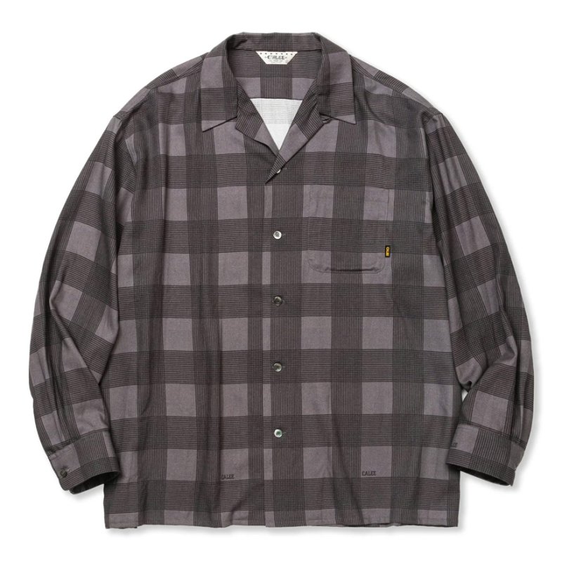 画像1: 【40%OFF】CALEE/RAYON CHECK OPEN COLLAR L/S SH（BLACK）［レーヨンチェックオープンカラーシャツ-24春夏］