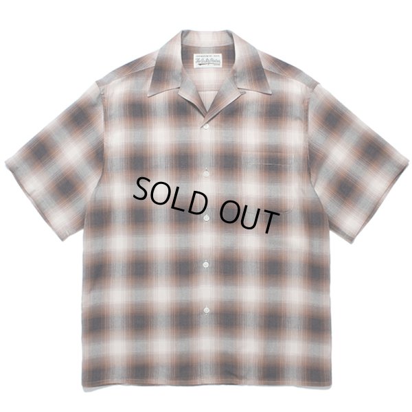 画像1: WACKO MARIA/OMBRE CHECK OPEN COLLAR SHIRT（BROWN）［オンブレチェックオープンカラーシャツ-24春夏］