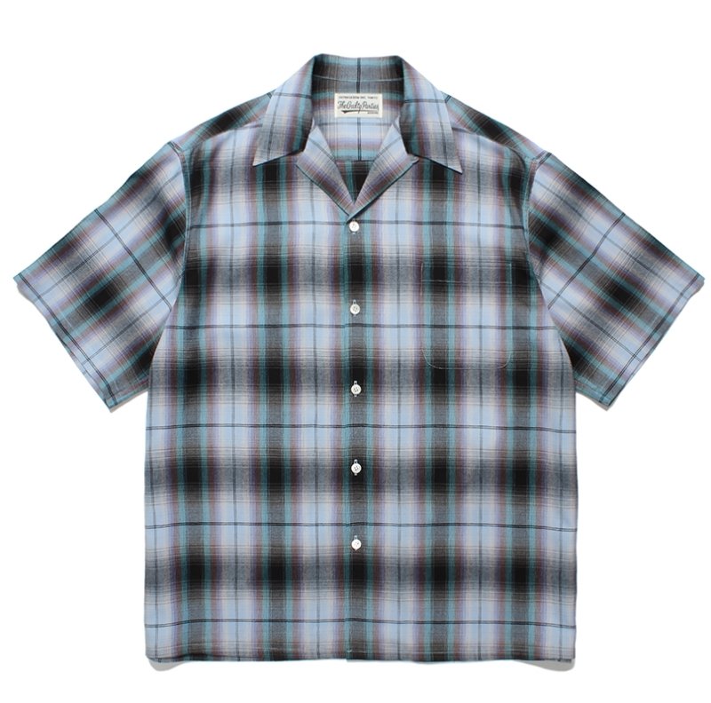 画像1: WACKO MARIA/OMBRE CHECK OPEN COLLAR SHIRT（BLUE）［オンブレチェックオープンカラーシャツ-24春夏］