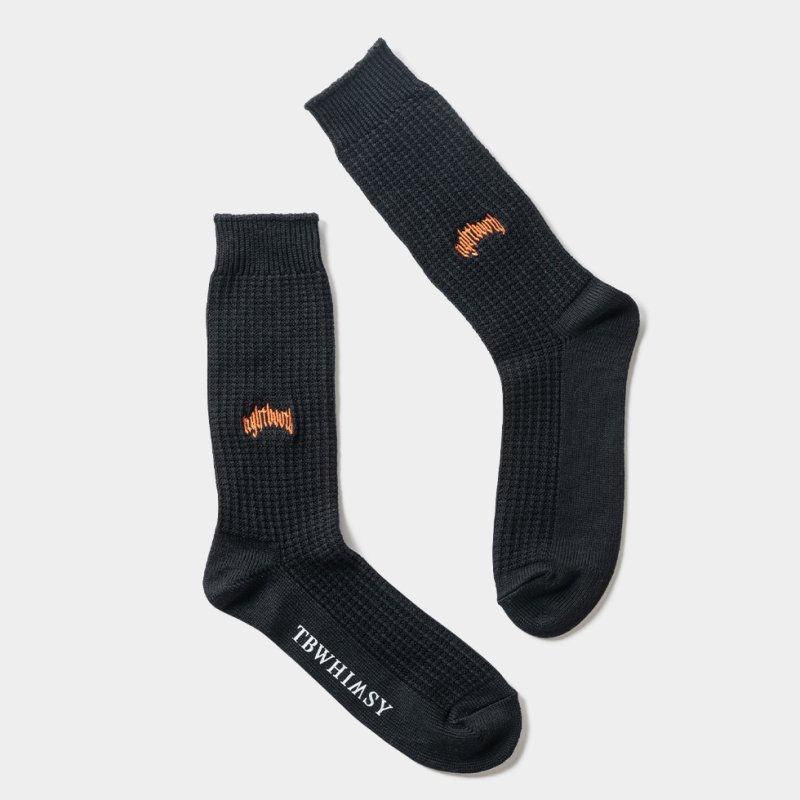 画像1: TIGHTBOOTH/COLLEGE WAFFLE SOCKS（Black）［ワッフルソックス-24春夏］