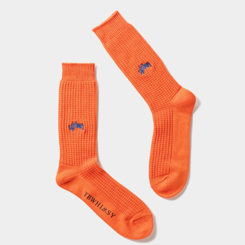 画像1: TIGHTBOOTH/COLLEGE WAFFLE SOCKS（Orange）［ワッフルソックス-24春夏］