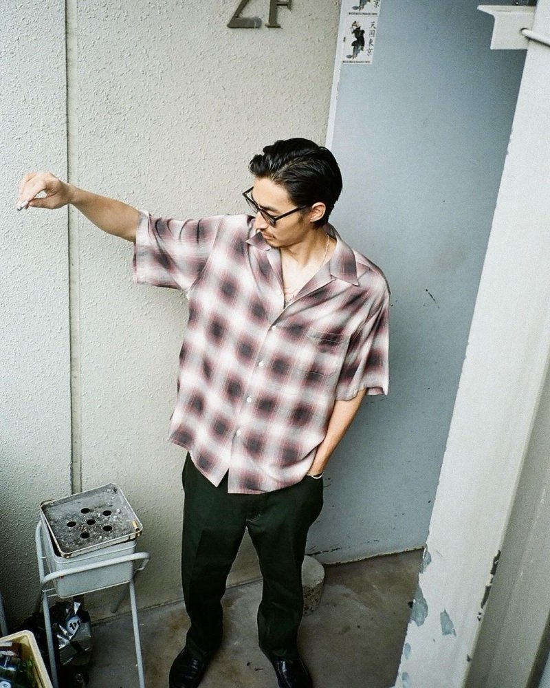 画像2: WACKO MARIA/OMBRE CHECK OPEN COLLAR SHIRT（PURPLE）［オンブレチェックオープンカラーシャツ-24春夏］