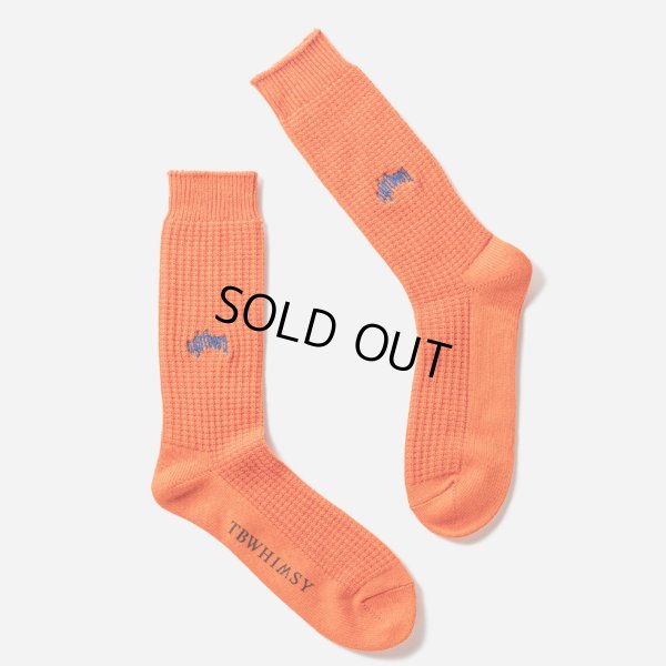 画像1: TIGHTBOOTH/COLLEGE WAFFLE SOCKS（Orange）［ワッフルソックス-24春夏］