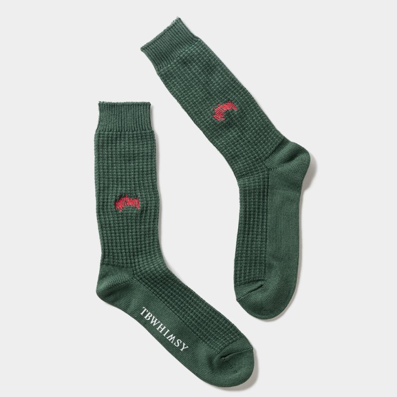 画像1: TIGHTBOOTH/COLLEGE WAFFLE SOCKS（Green） 【20%OFF】［ワッフルソックス-24春夏］
