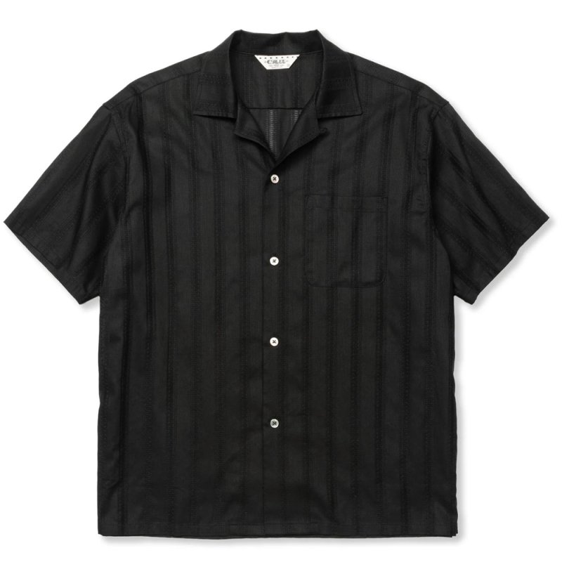 画像1: CALEE/VINTAGE TYPE LENO CLOTH OPEN COLLAR SH（BLACK）［オープンカラーシャツ-24春夏］